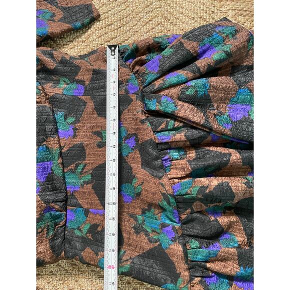 Vintage Bronze Textured Floral Pattern Large Bow Detail Cocktail Dress - Picture 5 of 8